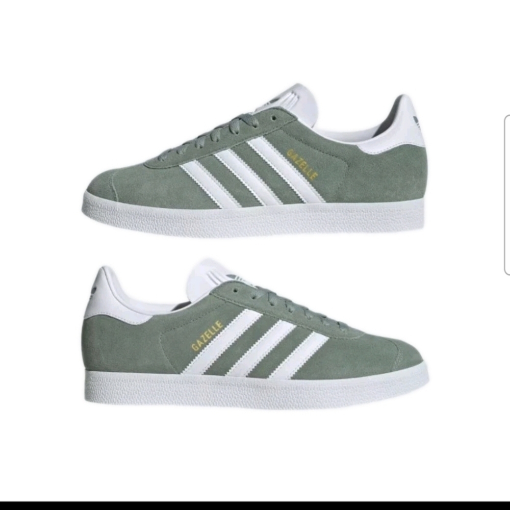 Adidas Mens Gazelle Shoes In Silver Green / Cloud White / Gold Metallic 7